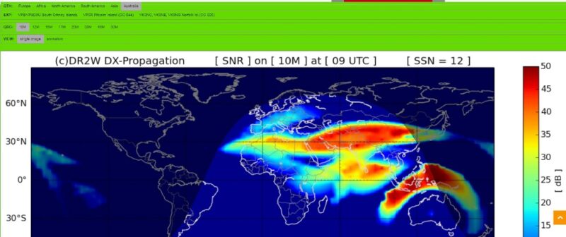 CQ DX Propagation Map for CB Radio Skip Prediction 10Metres - 12Metres.